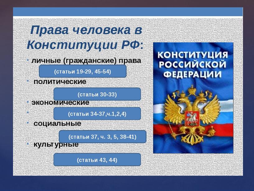 Презентация к уроку обществознания "Права и свободы человека и гражданина в России" 8 класс