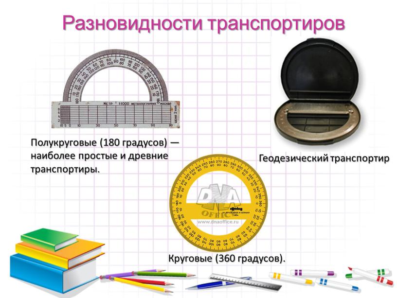 Полукруговые (180 градусов) — наиболее простые и древние транспортиры