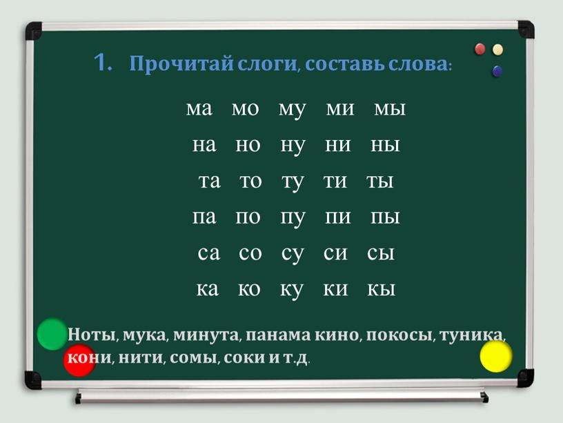 Прочитай слоги, составь слова: ма мо му ми мы на но ну ни ны та то ту ти ты па по пу пи пы са…