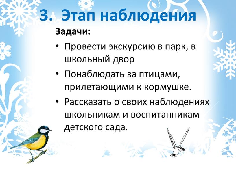 Этап наблюдения Задачи: Провести экскурсию в парк, в школьный двор