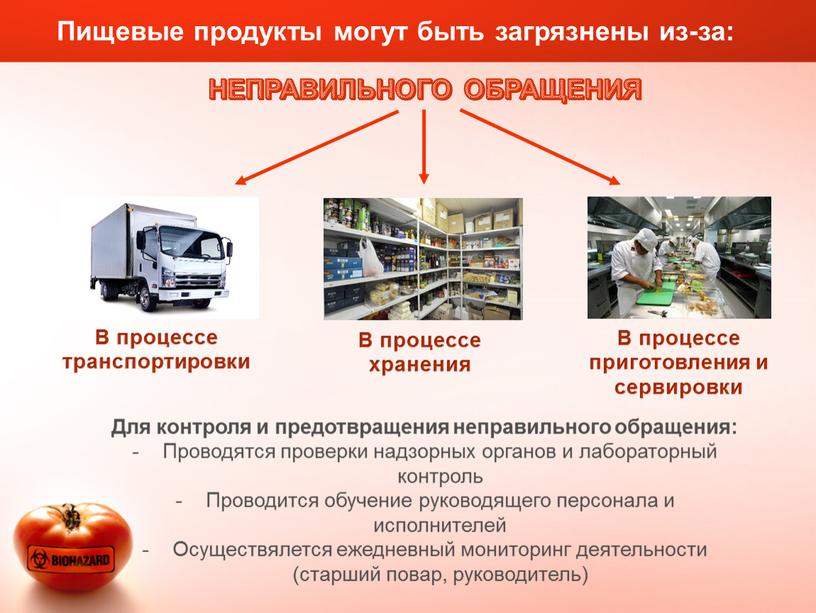 Пищевые продукты могут быть загрязнены из-за: