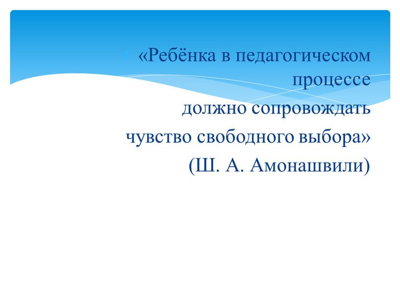 Ребёнка в педагогическом процессе должно сопровождать чувство свободного выбора» (Ш