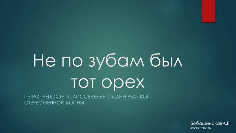 Не по зубам был тот орех Петрокрепость (Шлиссельбург) в дни