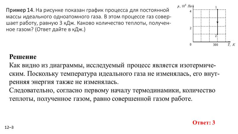 Пример 14. На ри­сун­ке по­ка­зан гра­фик про­цес­са для по­сто­ян­ной массы иде­аль­но­го од­но­атом­но­го газа