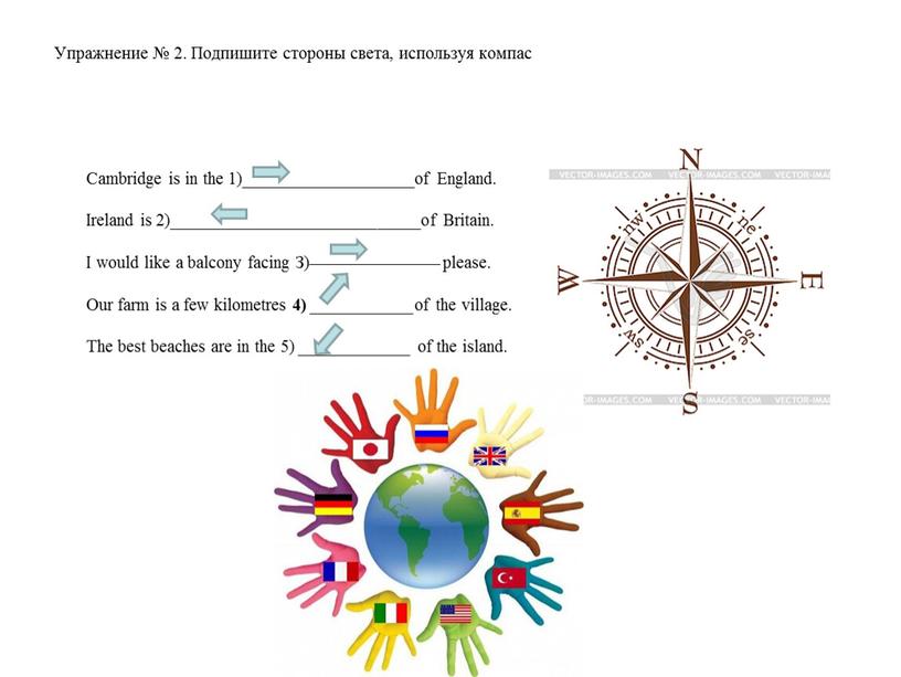 Упражнение № 2. Подпишите стороны света, используя компас