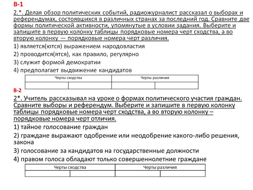 В-1 2.*. Делая обзор политических событий, радиожурналист рассказал о выборах и референдумах, состоявшихся в различных странах за последний год