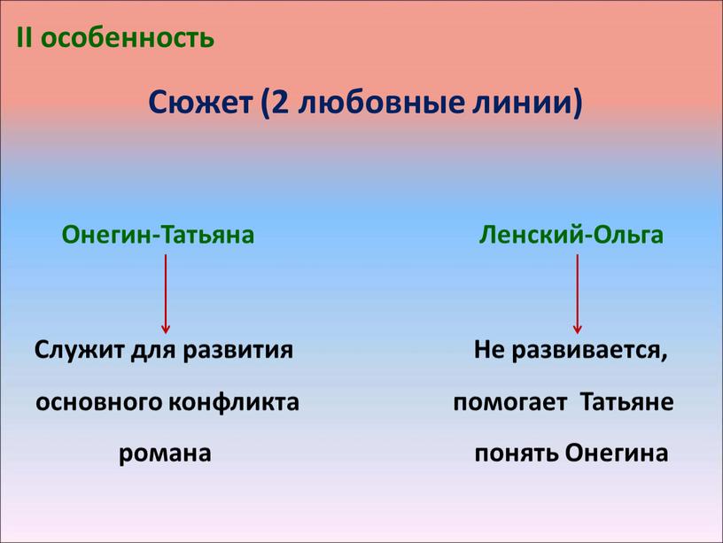 II особенность Сюжет (2 любовные линии)