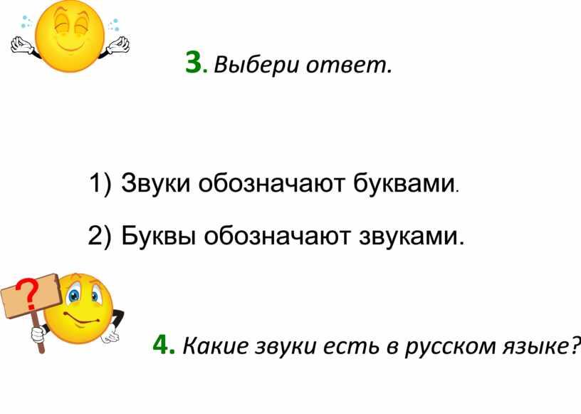 Выбери ответ. 1) Звуки обозначают буквами