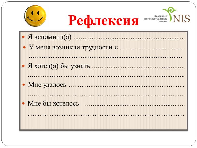 Рефлексия Я вспомнил(а) . 