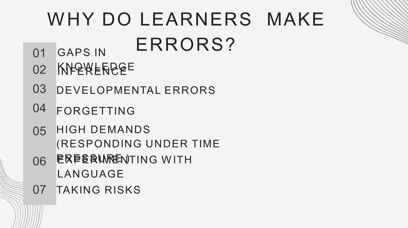 WHY DO LEARNERS MAKE ERRORS? 01 02 03