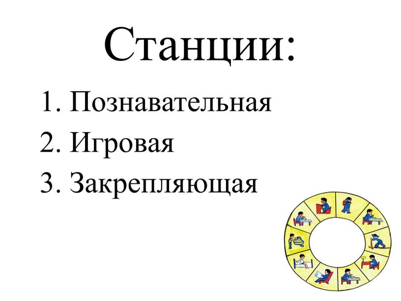 Станции: 1. Познавательная 2. Игровая 3