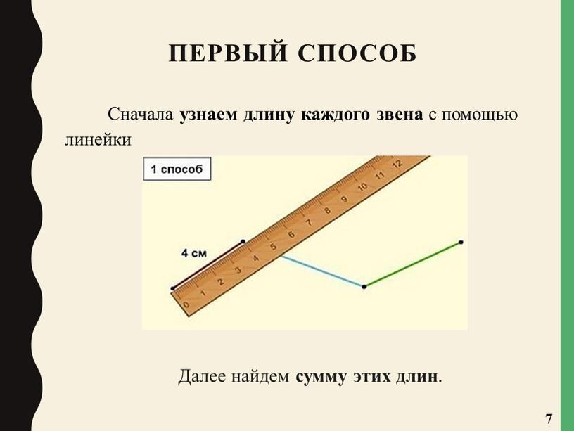 Первый способ Сначала узнаем длину каждого звена с помощью линейки