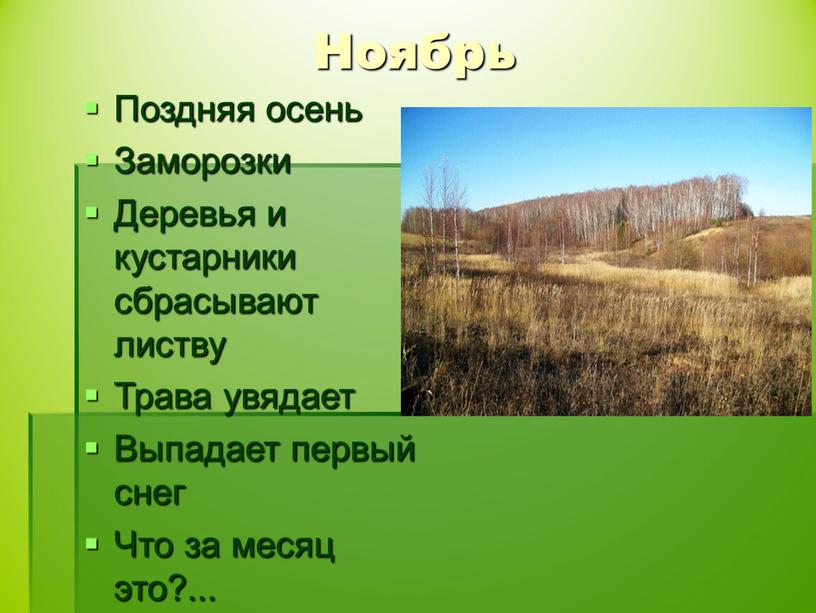 Ноябрь Поздняя осень Заморозки