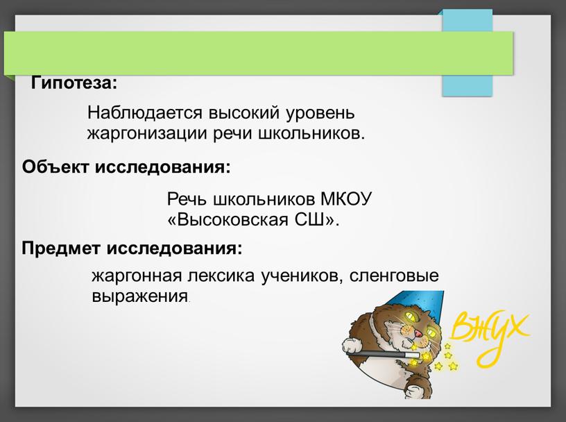 Гипотеза: Наблюдается высокий уровень жаргонизации речи школьников