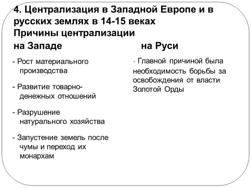 Централизация в Западной Европе и в русских землях в 14-15 веках