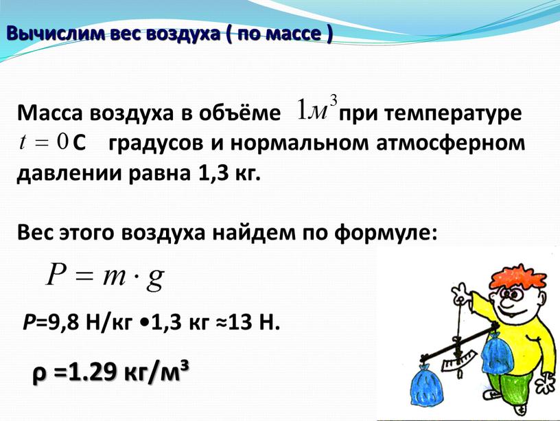 Масса воздуха в объёме при температуре