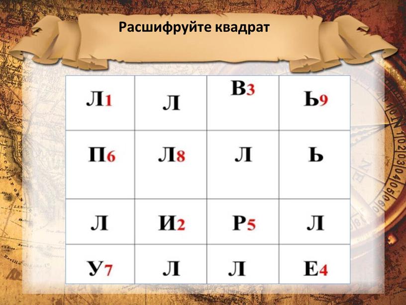 Расшифруйте квадрат