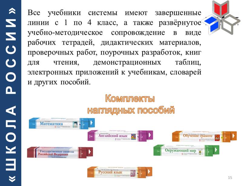 Все учебники системы имеют завершенные линии с 1 по 4 класс, а также развёрнутое учебно-методическое сопровождение в виде рабочих тетрадей, дидактических материалов, проверочных работ, поурочных…