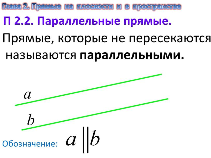 Прямые, которые не пересекаются называются параллельными