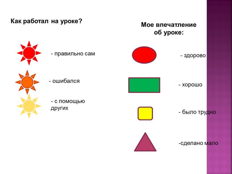 Как работал на уроке? Мое впечатление об уроке: