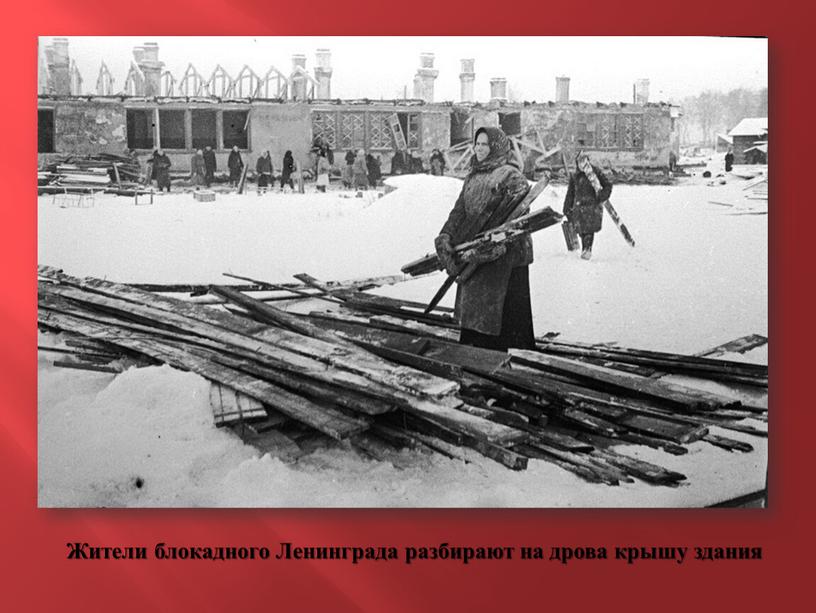 Жители блокадного Ленинграда разбирают на дрова крышу здания