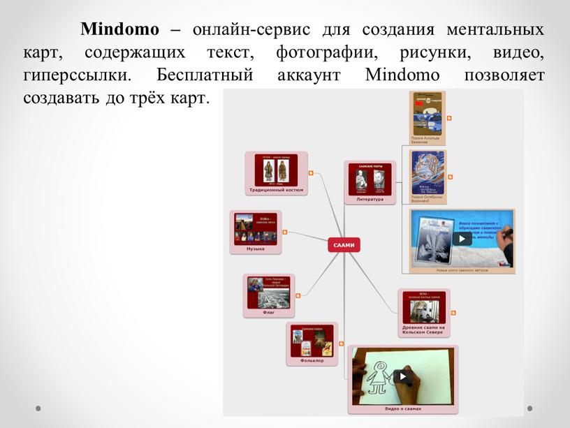 Mindomo – онлайн-сервис для создания ментальных карт, содержащих текст, фотографии, рисунки, видео, гиперссылки