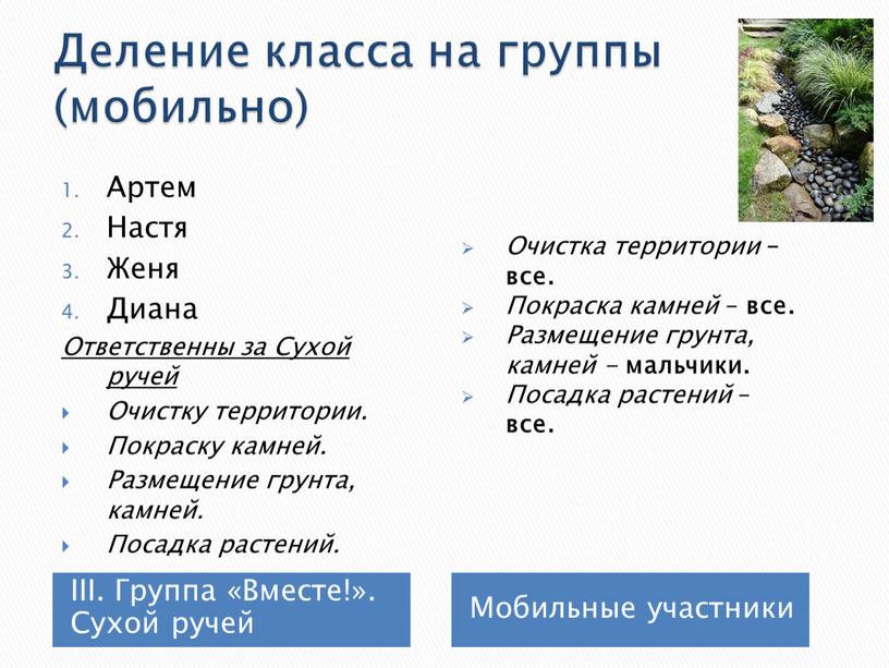 Деление класса на группы (мобильно)