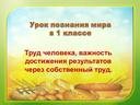 Презентация к уроку познания мира в 1 классе на тему "Труд человека, важность достижения результатов через собственный труд."