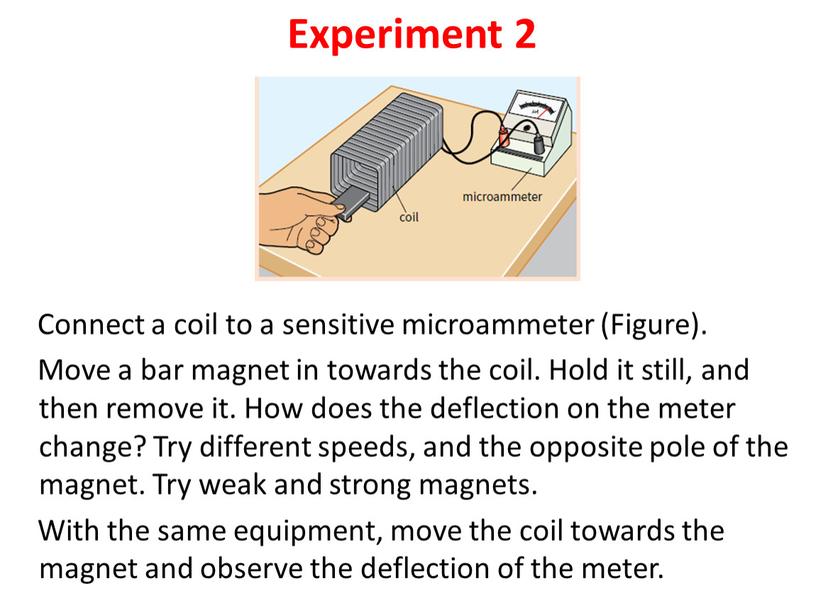 Experiment 2 Connect a coil to a sensitive microammeter (Figure)