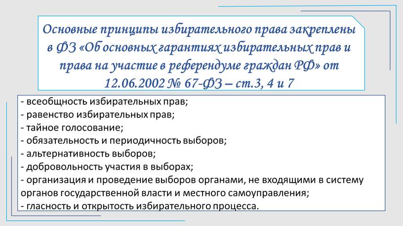 Основные принципы избирательного права закреплены в