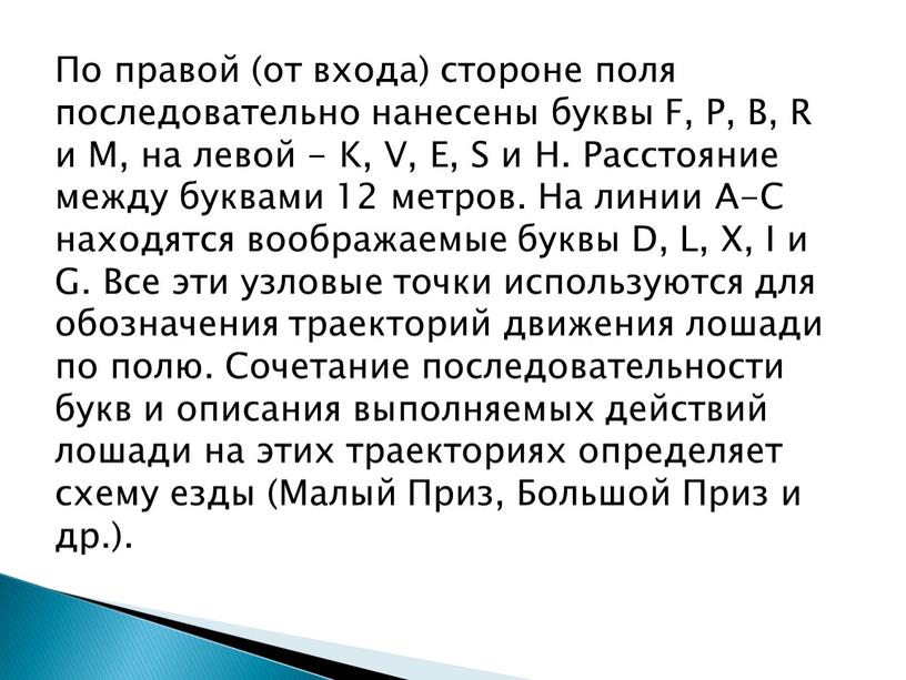 По правой (от входа) стороне поля последовательно нанесены буквы