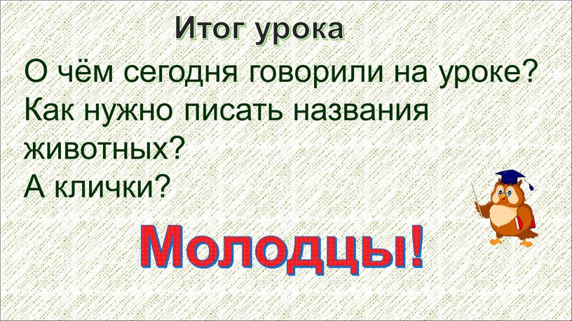 Итог урока О чём сегодня говорили на уроке?