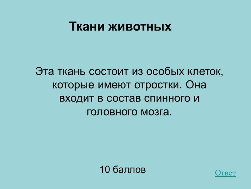 Ткани животных Эта ткань состоит из особых клеток, которые имеют отростки