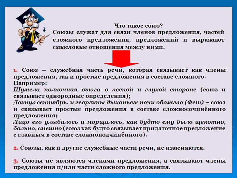 Презентация для урока в 7 классе по теме "Союз"