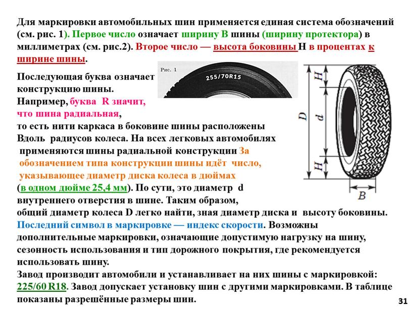 Для маркировки автомобильных шин применяется единая система обозначений (см