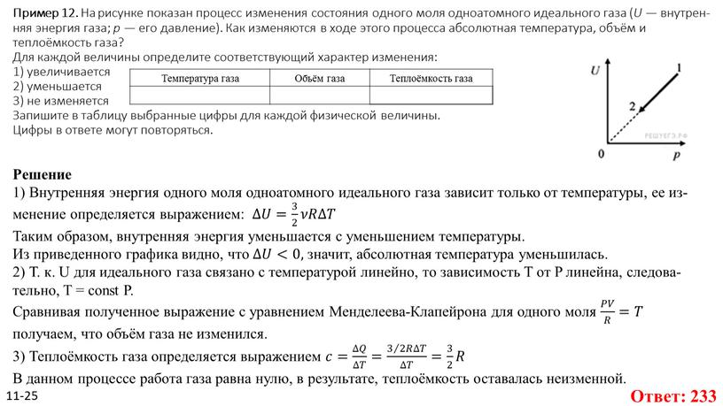 Пример 12. На ри­сун­ке по­ка­зан про­цесс из­ме­не­ния со­сто­я­ния од­но­го моля од­но­атом­но­го иде­аль­но­го газа (