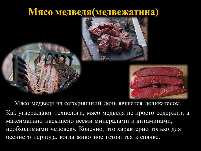 Мясо медведя(медвежатина)