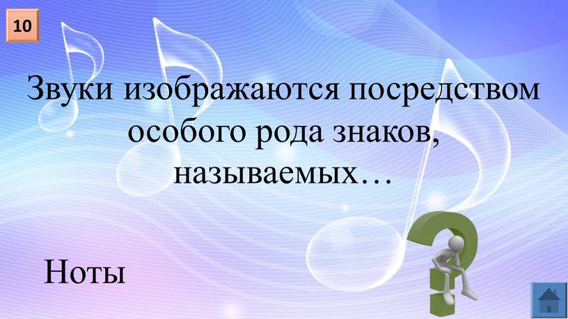 Звуки изображаются посредством особого рода знаков, называемых… 10