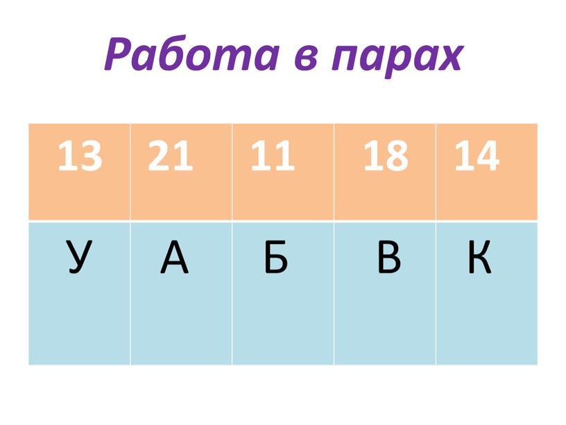 Работа в парах 13 21 11 18 14