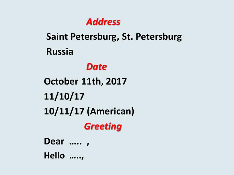 Address Saint Petersburg, St.