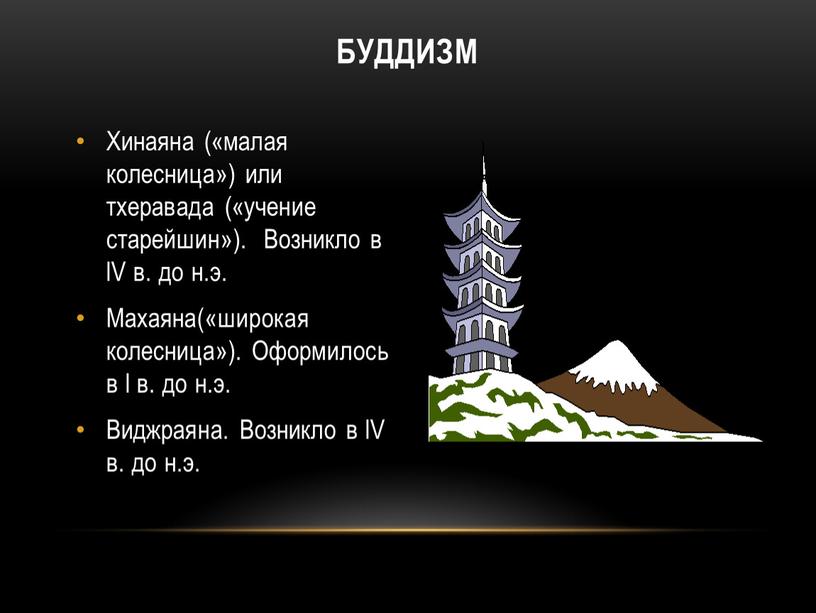 Буддизм Хинаяна («малая колесница») или тхеравада («учение старейшин»)