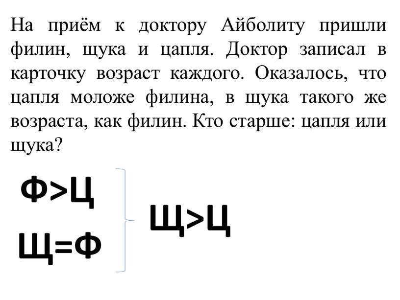 На приём к доктору Айболиту пришли филин, щука и цапля