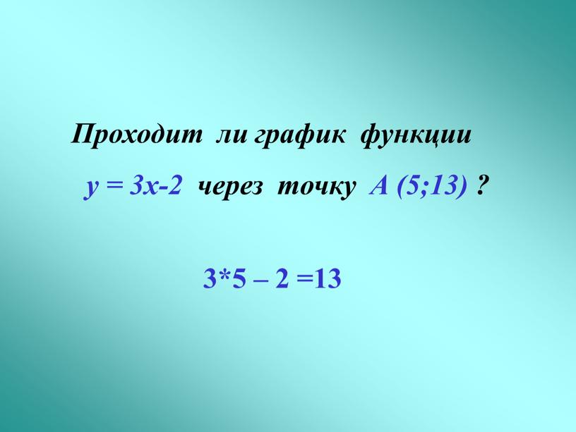 Проходит ли график функции у = 3х-2 через точку