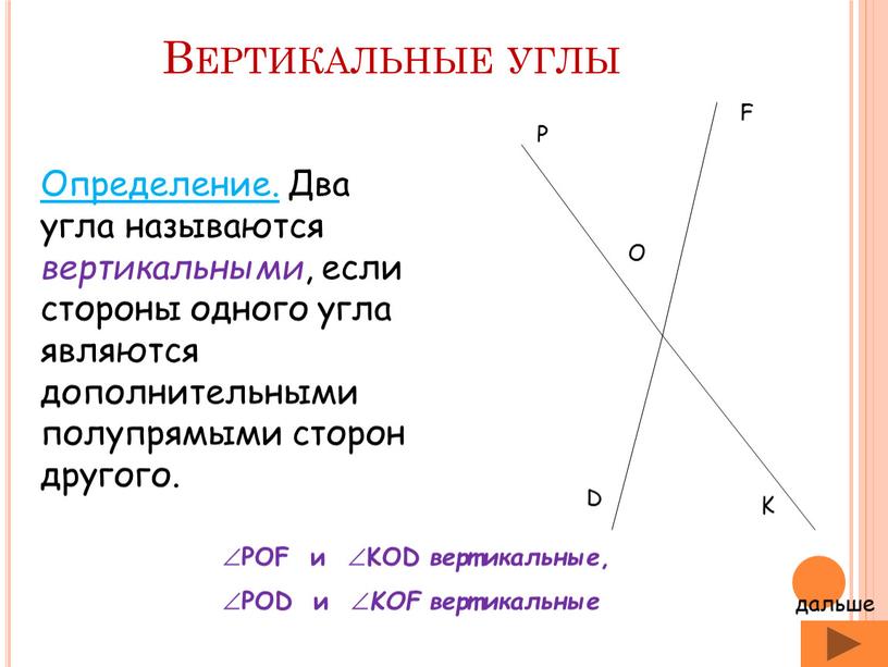 Вертикальные углы Определение.