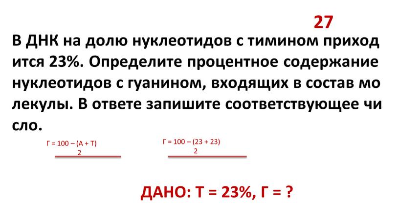 В ДНК на долю нуклеотидов с тимином приходится 23%