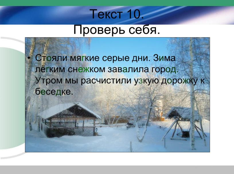 Текст 10. Проверь себя. Стояли мягкие серые дни