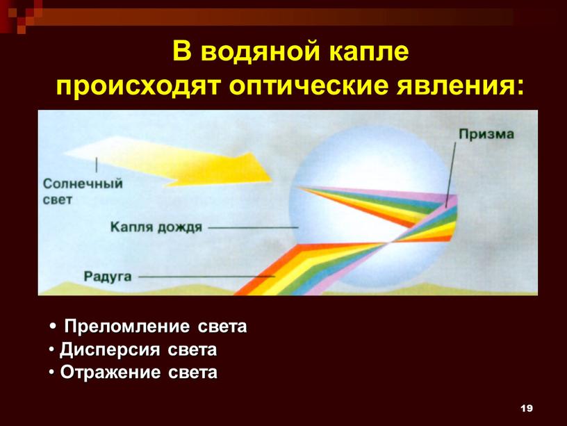 В водяной капле происходят оптические явления: