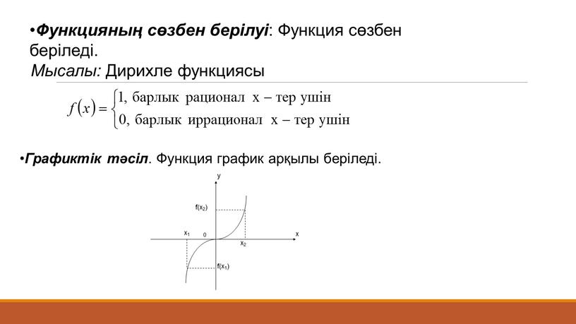 Функцияның сөзбен берiлуi : Функция сөзбен берiледi