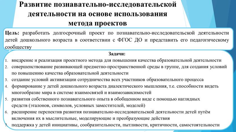 Развитие познавательно-исследовательской деятельности на основе использования метода проектов