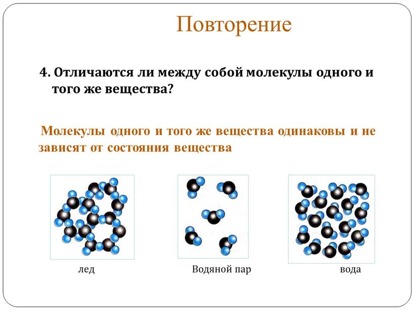 Повторение 4. Отличаются ли между собой молекулы одного и того же вещества?